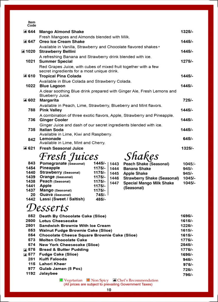 Monal Tree House Menu 