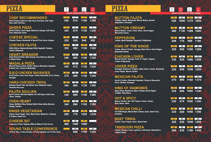 King Pizza Menu