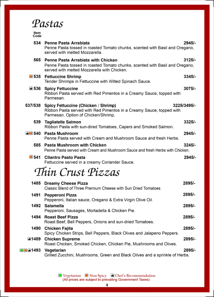 Monal Tree House Menu 