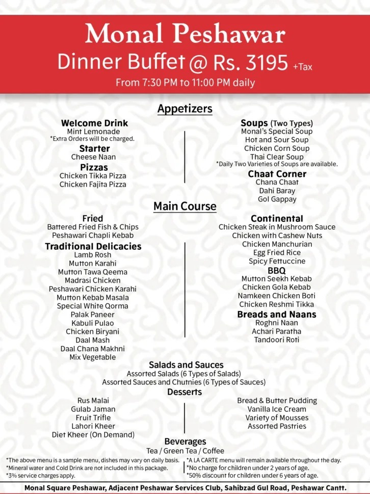 Monal Peshawar Dinner Buffet