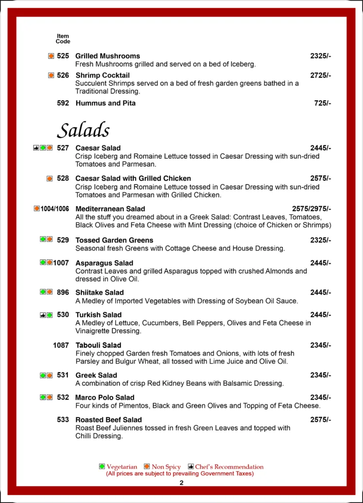 Monal Tree House Menu 