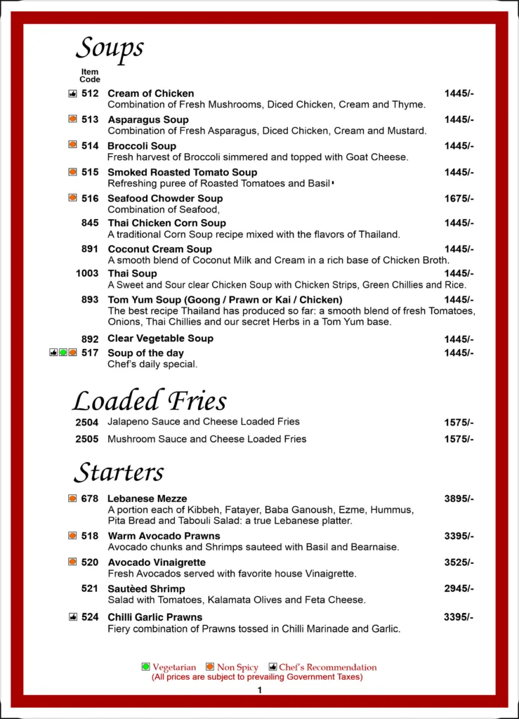 Monal Tree House Menu 