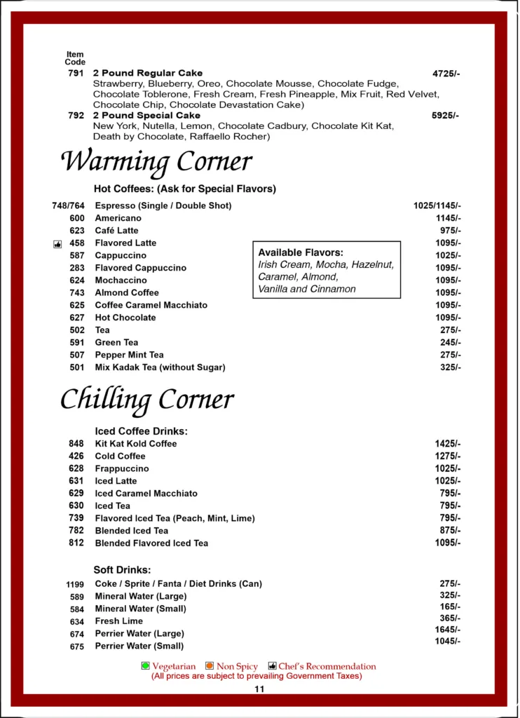 Monal Tree House Menu 