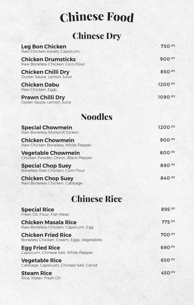 Shahbaz Tikka Chinese Food